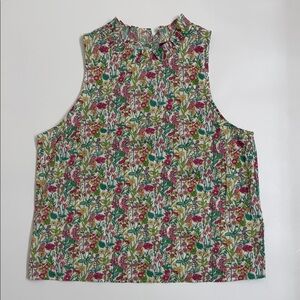 J. Crew Liberty Fabric Floral Ruffle Neck Sleeveless Cotton Blouse Size Small